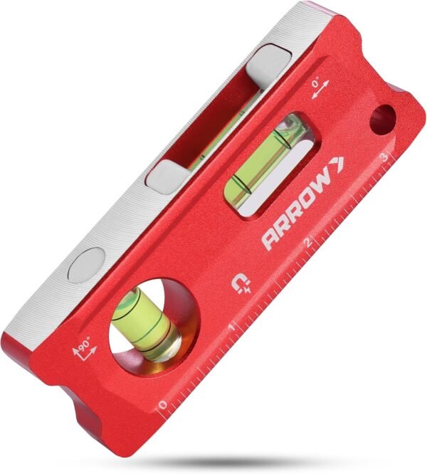 ARROW 4-Inch Torpedo Level, Small Magnetic Leveler Tool with 0°/90° Bubbles, Top-view Window, Aluminium Alloy Frame, Dual SAE and Metric Scales 2 81mXwscF+pL. AC SL1500