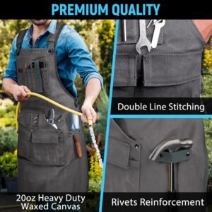 Woodworking Apron for Men, Shop Apron 20 oz Canvas Work Apron with 9 Tool Pockets, Heavy Duty Wood Working Workshop Bib Apron for Carpenter Woodworker Blacksmith, Men Gift, Adjustable to S- 3XL, Grey 13 Woodworking Apron for Men, Shop Apron 20 oz Canvas Work Apron with 9 Tool Pockets, Heavy Duty Wood Working Workshop Bib Apron for Carpenter Woodworker Blacksmith, Men Gift, Adjustable to S- 3XL, Grey - Image 5