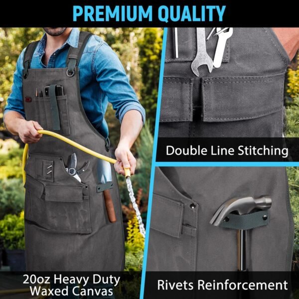 Woodworking Apron for Men, Shop Apron 20 oz Canvas Work Apron with 9 Tool Pockets, Heavy Duty Wood Working Workshop Bib Apron for Carpenter Woodworker Blacksmith, Men Gift, Adjustable to S- 3XL, Grey 5 81mlwSQqNLL. AC SL1500