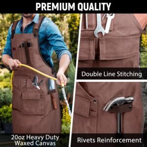 Woodworking Apron for Men, Shop Apron 20 oz Canvas Work Apron with 9 Tool Pockets, Heavy Duty Wood Working Workshop Bib Apron for Carpenter Woodworker Blacksmith, Men Gift, Adjustable to S- 3XL, Brown 13 Woodworking Apron for Men, Shop Apron 20 oz Canvas Work Apron with 9 Tool Pockets, Heavy Duty Wood Working Workshop Bib Apron for Carpenter Woodworker Blacksmith, Men Gift, Adjustable to S- 3XL, Brown - Image 5