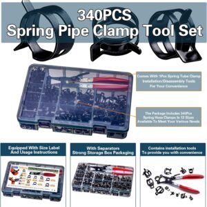 Spring Pipe Clamps340PCS, With Spring Pipe Clamp Tools, 12 Sizes 6-22mm Spring Hose Clamps, Used To Fix Hose Interfaces In Automotive, Marine, Gardening, Industrial Applications - Image 4