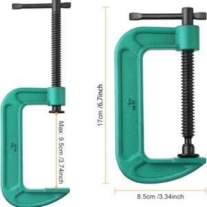 4 Pcs C Clamp Set 4 Inch Heavy Duty G-Clamps Automotive and Wood Working Clamps with Jaw Opening Sliding for DIY Carpentry Woodworking Welding and Building(4 Inch, Green) - Image 3