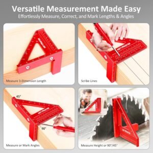 3.8＂Mini 3D Multi-Angle Measuring Square Ruler, WT102A High Precision Hole Scribing Woodworking Tools, 0-90° Aluminum Alloy Carpenter Square Wood Working Tools, Carpenter Pencils 6 Refills. - Image 4