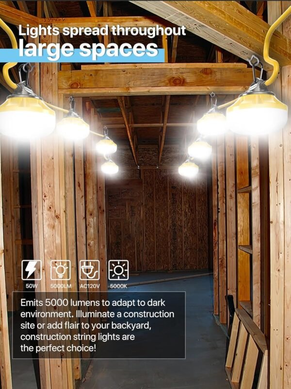 HYPERLITE Construction String Lights: 50FT 5 Bulbs Work Lights with Climbing Hooks - IP65 Waterproof Linkable LED Industrial Temporary Lighting for Construction Sites Attic Crawlspace Renovation 3 81sqkvfjISL. AC SL1500