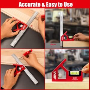 VNW 7inch Rafter Square and 12inch Combination Square Set -CNC-Machined Aluminum Alloy,Heavy Duty Carpenter Square for Woodworking and Home DIY - Image 5