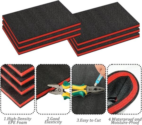 6 Pack Tool Box Foam Inserts for Cases, 22x18x1 Inch Tool Box Liner Polyethylene Tool Foams Sheets, Toolbox Kaizen Organizer and Storage Tool Shadow (6 Pcs Foam, Red & Black) 3 81wHL3SUm1L. AC SL1500
