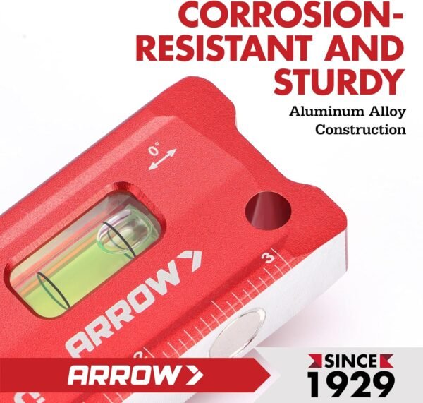 ARROW 4-Inch Torpedo Level, Small Magnetic Leveler Tool with 0°/90° Bubbles, Top-view Window, Aluminium Alloy Frame, Dual SAE and Metric Scales 9 81xR6SiGJeL. AC SL1500