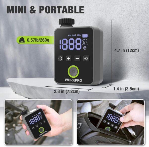 WORKPRO Mini Electric Bike Pump, 140 PSI Portable Bicycle Tire Pump with Gauge, Digital Display, Auto Shut-Off, 3 Modes, LED Light, Fast Inflate Bike Tire Pump for Motorcycle, Bicycle, Balls 3 81z0gsbkx9L. AC SL1500