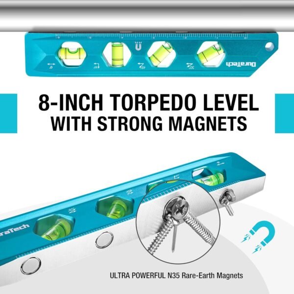 DURATECH 3-Piece Level Tool Set, Magnetic Torpedo Level Included 2.5", 6.25", 8" Leveler with 0°/30°/45°/90° Bubbles, V-Groove, Large Viewing Window, Aluminium Alloy Construction, SAE and Metric Scale 5 81zLlnI2nNL. AC SL1500