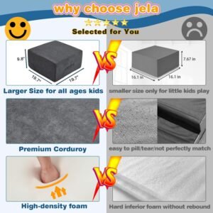 jela Kids Foam Climbing Blocks 6Pcs Soft Play Equipment Luxury Corduroy Fabric, Toddler Climbing Playset Indoor Soft Play Climbing for Toddlers, Lightweight Climbing Blocks for Babies (Darkgrey) - Image 10