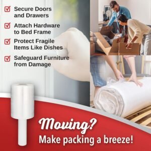 2 Pack Industrial Strength Mini Hand Stretch Wrap 5" 1000 Ft Roll 80 Gauge Thick, Shrink Wrap Roll for Moving Supplies, Furniture, Pallets, Plastic Wrap for Packing, Heavy Duty Stretch Film - Image 5