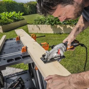 Worx Pegasus 2-in-1 Folding Work Table & Sawhorse, Easy Setup Portable Workbench, 31" W x 25" D x 32" H Lightweight Worktable with Heavy-Duty Load Capacity, WX051 - Includes 2 Clamps & 4 Clamp Dogs - Image 3