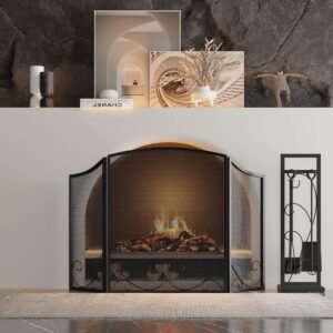 Lizh Metalwork 5 Piece Black Steel Fireplace Tool Set Fireplace Tool Furnace Accessory Kit,Fire Place Set Tools Include Poker,Tongs, Shovel,Brush and Stand Accessories Set,Black - Image 4