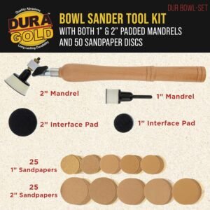 Dura-Gold Woodturning Bowl Sander Tool Kit - 1" & 2" Hook & Loop Backing Pads, 50 Sanding Discs (60 to 320 Grit), Dual Bearing, Hardwood Handle, 1/4" Mandrel, Sandpaper Woodworking 10 Dura-Gold Woodturning Bowl Sander Tool Kit - 1" & 2" Hook & Loop Backing Pads, 50 Sanding Discs (60 to 320 Grit), Dual Bearing, Hardwood Handle, 1/4" Mandrel, Sandpaper Woodworking - Image 3
