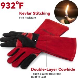 Fireplace Welding Gloves Fire Heat Resistant16IN 932°F Fireproof Leather for Fire Pit Wood Stove Campfire Furnace BBQ Baking,Grill Oven Stick Mig Tig Gear Birthday Christmas Gift for Man L - Image 5