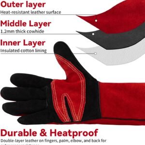 Fireplace Welding Gloves Fire Heat Resistant16IN 932°F Fireproof Leather for Fire Pit Wood Stove Campfire Furnace BBQ Baking,Grill Oven Stick Mig Tig Gear Birthday Christmas Gift for Man L - Image 6