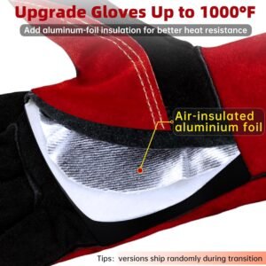 Fireplace Welding Gloves Fire Heat Resistant: 16IN 932°F Fireproof Leather for Fire Pit Wood Stove Campfire Furnace BBQ Baking,Grill Oven Stick Mig Tig Gear Birthday Christmas Gift for Man M - Image 3