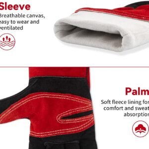 Fireplace Welding Gloves Fire Heat Resistant: 16IN 932°F Fireproof Leather for Fire Pit Wood Stove Campfire Furnace BBQ Baking,Grill Oven Stick Mig Tig Gear Birthday Christmas Gift for Man M - Image 6