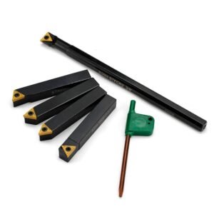 OSCARBIDE 3/8" Shank Lathe Turning Tool Set, 5pcs (4 Carbide Tool Holders + 1 Boring Bar),Metal Lathe Tools with Carbide Inserts TCMT110204(TCMT21.51) - Image 2