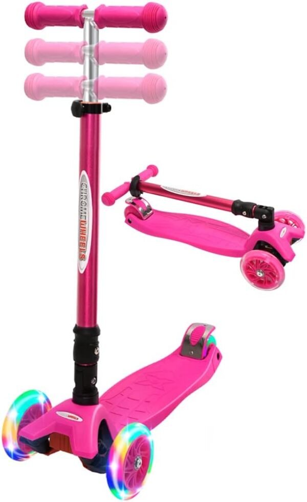 ChromeWheels Foldable Scooters for Kids, Deluxe Kick Scooter 4 Adjustable Height 132lbs Weight Limit 3 Wheel, Lean to Steer LED Light Up Wheels, Best Gifts for Girls Boys Age 3-12 Year Old 2 51mbgSzJsyL. AC SL1000