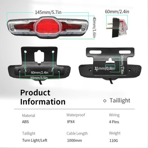 Ebike Light Collection with QD139 Frontlight DC50 Taillight DK226 Switch Cable Use for Warning Light Turn Signal and Horn 7 614Ltz YKFL. AC SL1500