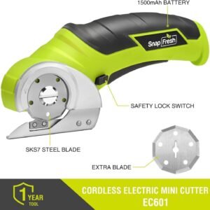 SnapFresh Cordless Electric Scissors, 4V Electric Mini Box Cutter, Carpet & Cardboard Cutter Tool with a Replacement Blade/Charger, Rotary Cutter for Cardboard Packages Leather Plastic (Green) 18 SnapFresh Cordless Electric Scissors, 4V Electric Mini Box Cutter, Carpet & Cardboard Cutter Tool with a Replacement Blade/Charger, Rotary Cutter for Cardboard Packages Leather Plastic (Green) - Image 8