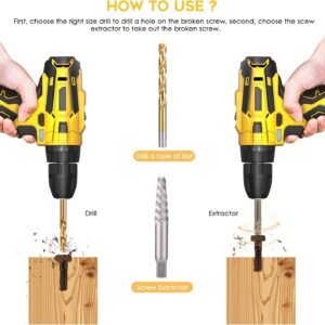 REXBETI 26-Piece Bolt Extractor Screw Extractor Set and Cobalt Drill Bit Set, Case with 13-Piece Bolt Extractor, 6-Piece HSS Drill Bit, 6-Piece Spiral Screw Extractor and 1-Piece Socket Adapter - Image 7