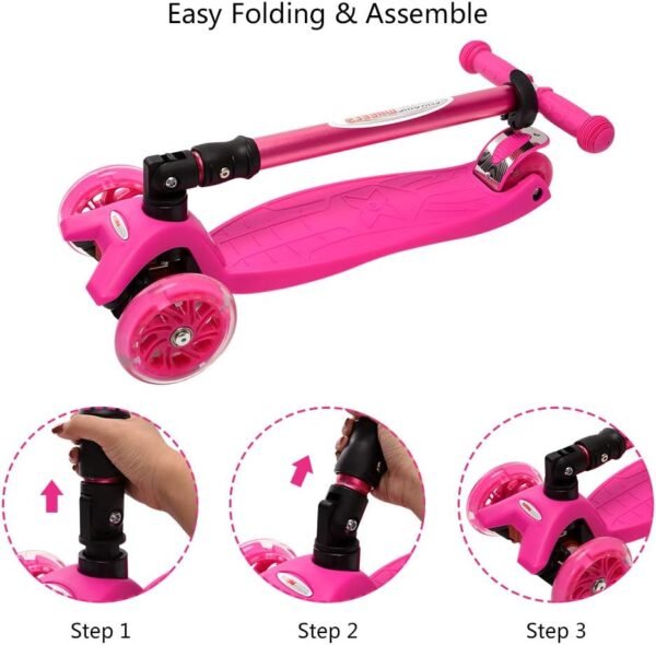 ChromeWheels Foldable Scooters for Kids, Deluxe Kick Scooter 4 Adjustable Height 132lbs Weight Limit 3 Wheel, Lean to Steer LED Light Up Wheels, Best Gifts for Girls Boys Age 3-12 Year Old 8 619pJsjA9ZL. AC SL1000