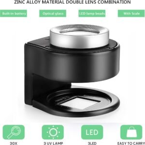 30X Coin Magnifier, USB Rechargeable 6 Lights Portable Metal Eye Loupe Sewing Magnifying Glass for Textile Optical Jewelry Tool Coins Currency Stamps (Black) 11 30X Coin Magnifier, USB Rechargeable 6 Lights Portable Metal Eye Loupe Sewing Magnifying Glass for Textile Optical Jewelry Tool Coins Currency Stamps (Black) - Image 3