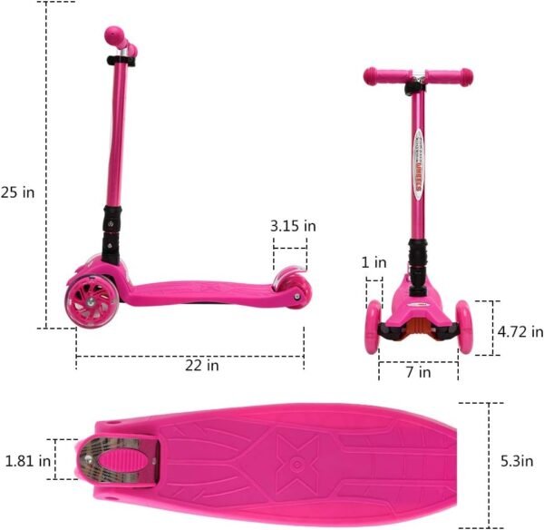ChromeWheels Foldable Scooters for Kids, Deluxe Kick Scooter 4 Adjustable Height 132lbs Weight Limit 3 Wheel, Lean to Steer LED Light Up Wheels, Best Gifts for Girls Boys Age 3-12 Year Old 7 61L4Zn5nn6L. AC SL1000