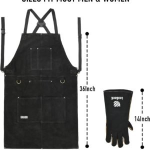 LeaSeek Leather Welding Apron,Heat & Flame-Resistant Heavy Duty Work Apron with 6 Pockets,Woodworking Shop Apron - Image 6