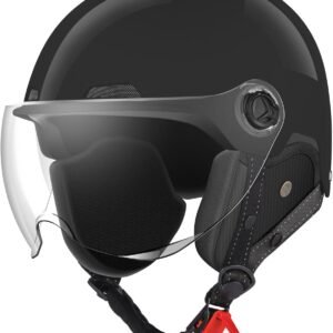 Motorcycle Helmet DOT Certified, German Style Half Helmet Electric Bike Scooter with Windshield Glasses Cool Retro Helmet for Men and Women - Image 2