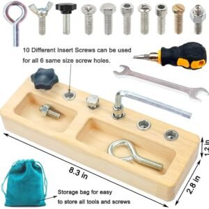 14 Pcs Kids Montessori Screwdriver Board Set, Wooden Screw Driver Activities Tools Montessori Toys for 3 4 5 Year Old, Basic Skills Educational Sensory Learning Toy for Kids Toddlers Preschool - Image 3