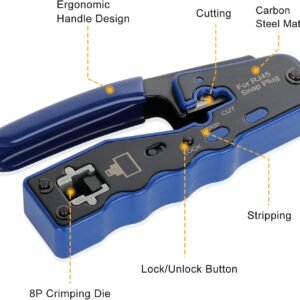 RJ45 Crimp Tool Kit Pass Thru Ethernet Crimper for Cat5e Cat6 Cat6a 8P8C Modular Connectors, All-in-One Cat6 Crimping Tool and Tester(9V Battery Not Included) - Image 6