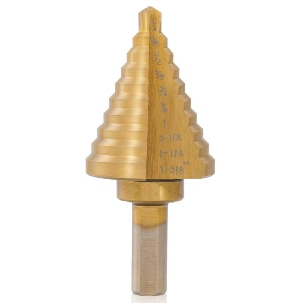 ZELCAN 10 Sizes Titanium Step Drill Bit, 1/4 to 1-3/8 Inches High Speed Steel Drill Cone Bits for Sheet Metal Hole Drilling Cutting, HSS Multi Size Hole Stepped Up Unibit for DIY Lovers Electrician 8 61OarAHGmCL. SL1500