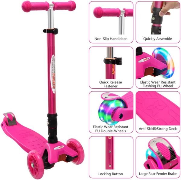 ChromeWheels Foldable Scooters for Kids, Deluxe Kick Scooter 4 Adjustable Height 132lbs Weight Limit 3 Wheel, Lean to Steer LED Light Up Wheels, Best Gifts for Girls Boys Age 3-12 Year Old 5 61X6rV2qyvL. AC SL1000