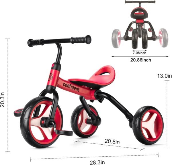 YGJT 4 in 1 Tricycle for Toddlers Age 2-5, Folding Toddler Bike Kids Trike Tricycles with Adjustable Seat and Removable Pedal, Baby Balance Bike Ride-on Toys Gift for Baby Boys Girls Birthday 9 61XvcERU+CL. AC SL1500