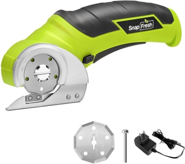 SnapFresh Cordless Electric Scissors, 4V Electric Mini Box Cutter, Carpet & Cardboard Cutter Tool with a Replacement Blade/Charger, Rotary Cutter for Cardboard Packages Leather Plastic (Green) 2 61nzteew6jL. AC SL1500