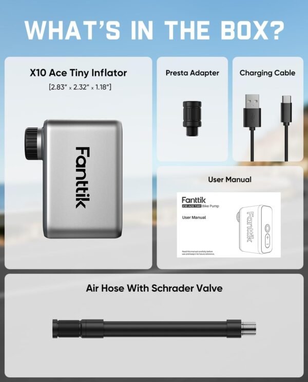 Fanttik X10 Ace Tiny Mini Electric Bike Pump, 120 PSI Compact Air Pump with Presta and Schrader Valve, Fast Inflate Electric Bike Pump Portable for Road Bike 10 61sYT smYGL. AC SL1500