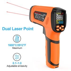 MESTEK Infrared Thermometer Temperature Gun -40℉~2912℉, High Temp Thermometer with Thermocouple Probe, Non-contact Digital Laser Thermometer Gun 50:1 Pyrometer for Industrial HVAC Forge Metal Smelting - Image 10