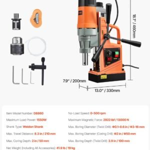 VEVOR Mag Drill Press, 1550W 2" Boring Diameter, 2922lbf Power Magnetic Drill, 500 PRM, 10-Speed, Electric Drilling Machine for Metal Surface, Industrial and Home Improvement 20 VEVOR Mag Drill Press, 1550W 2" Boring Diameter, 2922lbf Power Magnetic Drill, 500 PRM, 10-Speed, Electric Drilling Machine for Metal Surface, Industrial and Home Improvement - Image 8