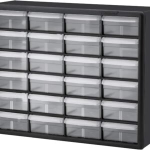 Akro-Mils 24-Drawer Plastic Drawer Storage Cabinet for Garage Organization, Bead Organizer, Building Bricks Storage, Teacher Toolbox, Makeup Organizer, 20" W x 6" D x 16" H, 10724 Black - Image 2