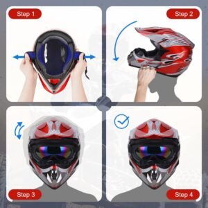 Adult Motocross Dirt Bike Helmet with Goggle, Gloves & Mask - DOT/FMVSS-218 Off-Road Motorcycle & ATV Helmet with Adjustable Sun Visor - Image 6