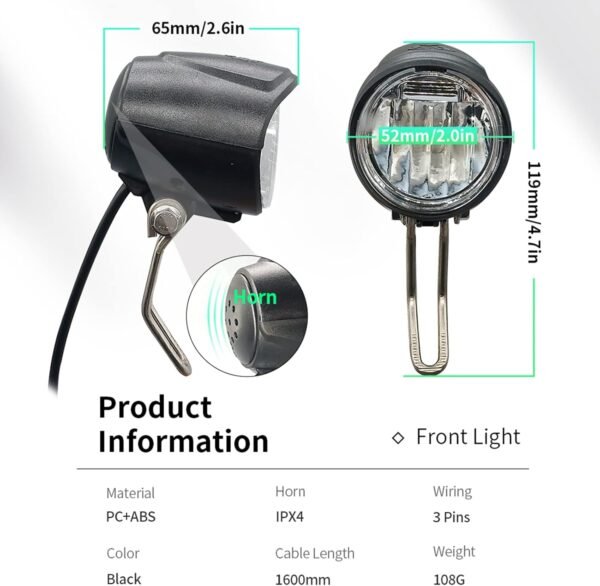 Ebike Light Collection with QD139 Frontlight DC50 Taillight DK226 Switch Cable Use for Warning Light Turn Signal and Horn 3 61xK293t7wL. AC SL1500