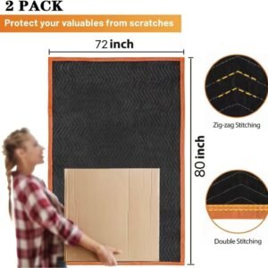 Large Moving Blankets 80 * 72in Heavy Duty Packing Blankets for Furniture Moving Shipping Wrapping Quilted Furniture Pads for Moving, Padded Mover Blankets (Black) 2pack - Image 3