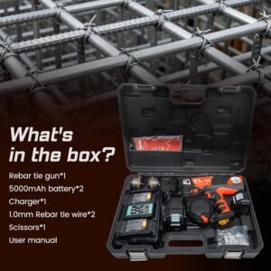 Automatic Twintier Rebar Tying Machine Rebar Tier Gun up to #7 x #7 with 19ga(1.0mm) Wire, 2 x 18V 5000mAh Battery Handheld Twintier Rebar Tying Tools 16 Automatic Twintier Rebar Tying Machine Rebar Tier Gun up to #7 x #7 with 19ga(1.0mm) Wire, 2 x 18V 5000mAh Battery Handheld Twintier Rebar Tying Tools - Image 6