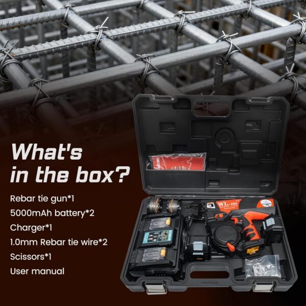 Automatic Twintier Rebar Tying Machine Rebar Tier Gun up to #7 x #7 with 19ga(1.0mm) Wire, 2 x 18V 5000mAh Battery Handheld Twintier Rebar Tying Tools 6 71 wB9rST3L. AC SL1500
