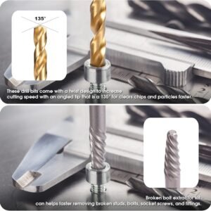 REXBETI 26-Piece Bolt Extractor Screw Extractor Set and Cobalt Drill Bit Set, Case with 13-Piece Bolt Extractor, 6-Piece HSS Drill Bit, 6-Piece Spiral Screw Extractor and 1-Piece Socket Adapter - Image 6