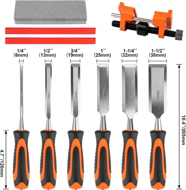 10Pcs Wood Chisel Sets, 6Pcs Premium Wood Chisels with Honing Guide, Sharpening Stone & Carpenter Pencils, Wood Carving Tools Kit for DIY & Professional Use (6-38mm) 4 711I2MdGpBL. AC SL1500