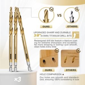 Pocket Hole Jig Kit, Professional Metal Pocket Screw Jig System with Detachable Vacuum Adapter, Sharp and Durable 3/8" Titanium Drill Bits (3-Pack, 2025 Upgraded), Fits 1/2" to 3-1/8" Thick Wood - Image 6